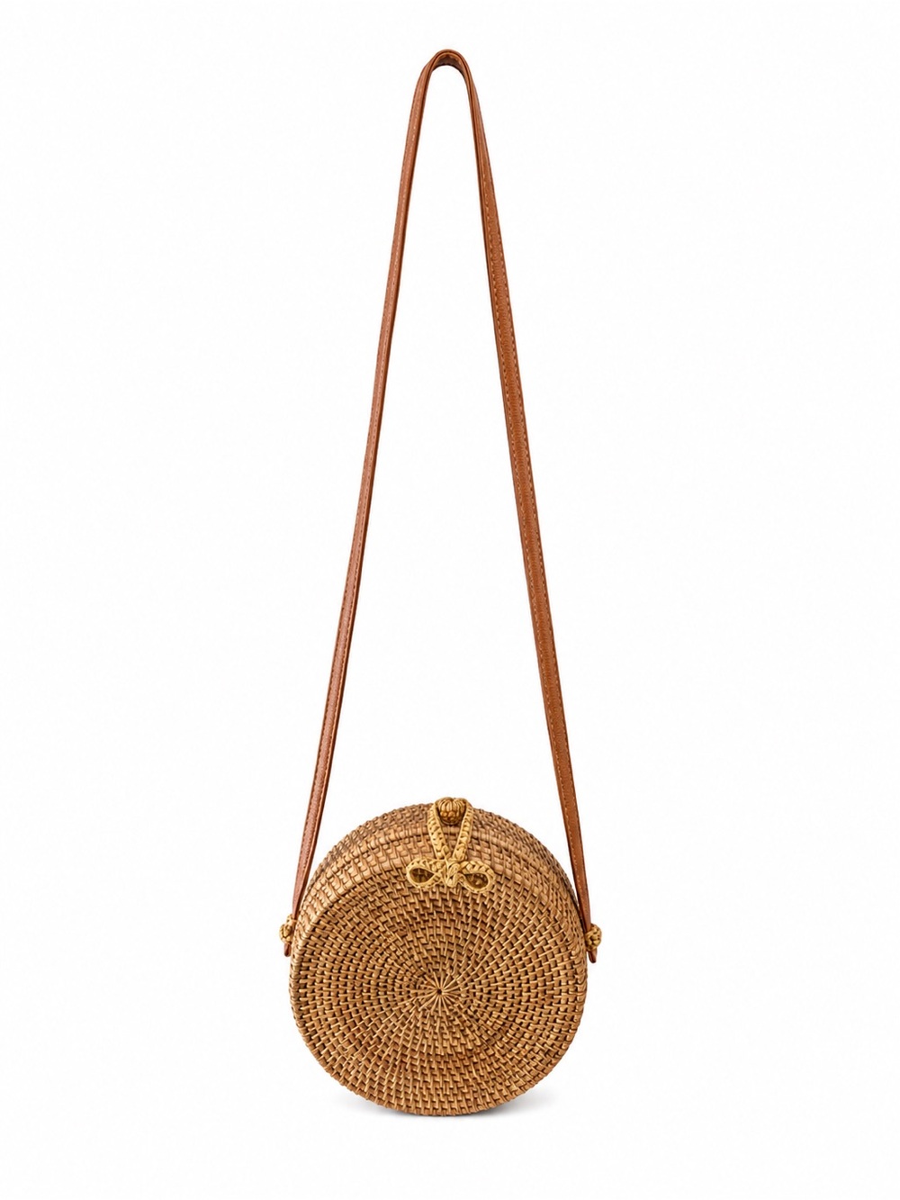 Woven Round Crossbody Bag in Mint with Tan Trim - Picture 3 of 4